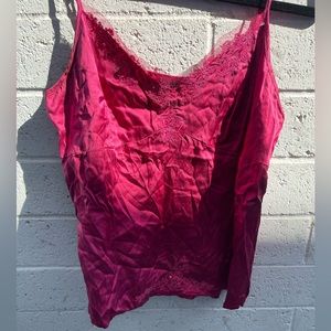 hot pink babydoll top 100% silk vintage lace tank